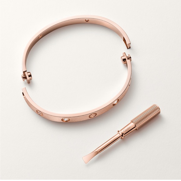 LOVE SCREW 4 DIAMOND BANGLE BRACELET WITH TOOL CHOOSE GOLD/ ROSE GOLD OR SILVER - Picture 3 of 13